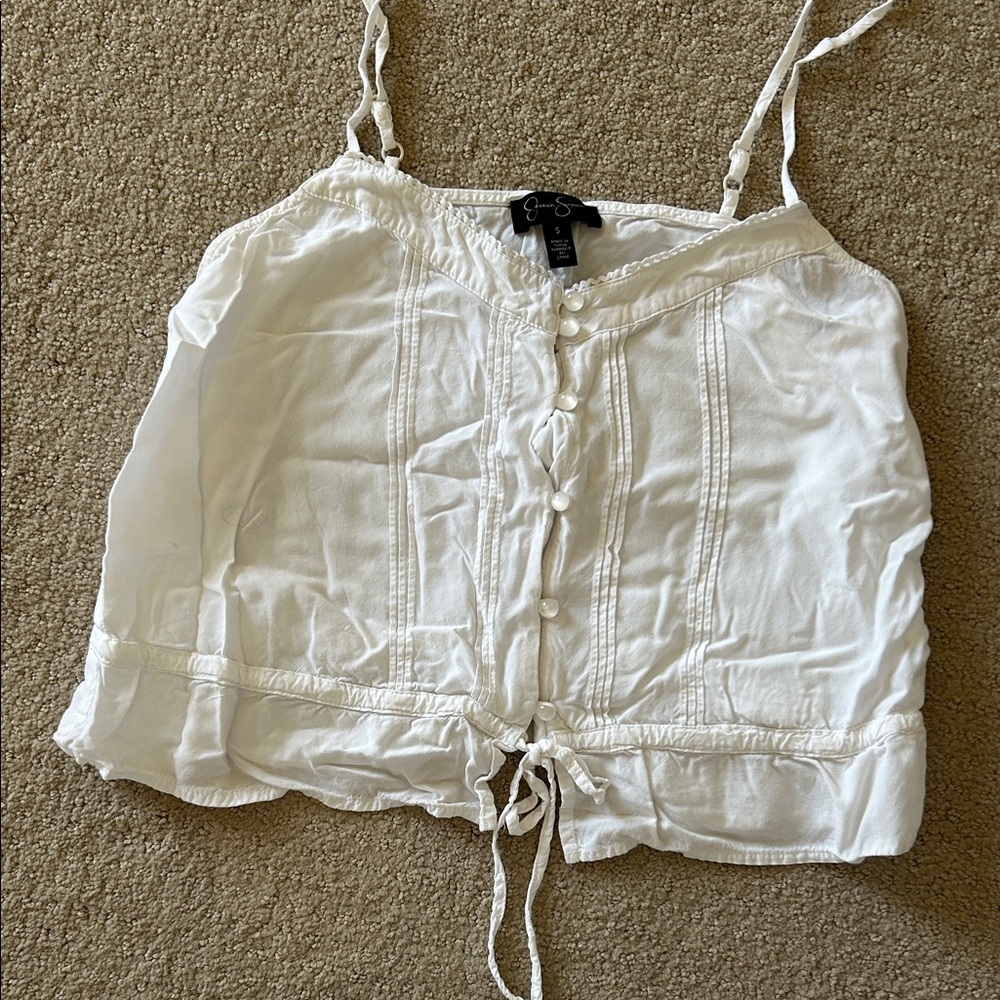 White Button-Front Tie-Waist Cami